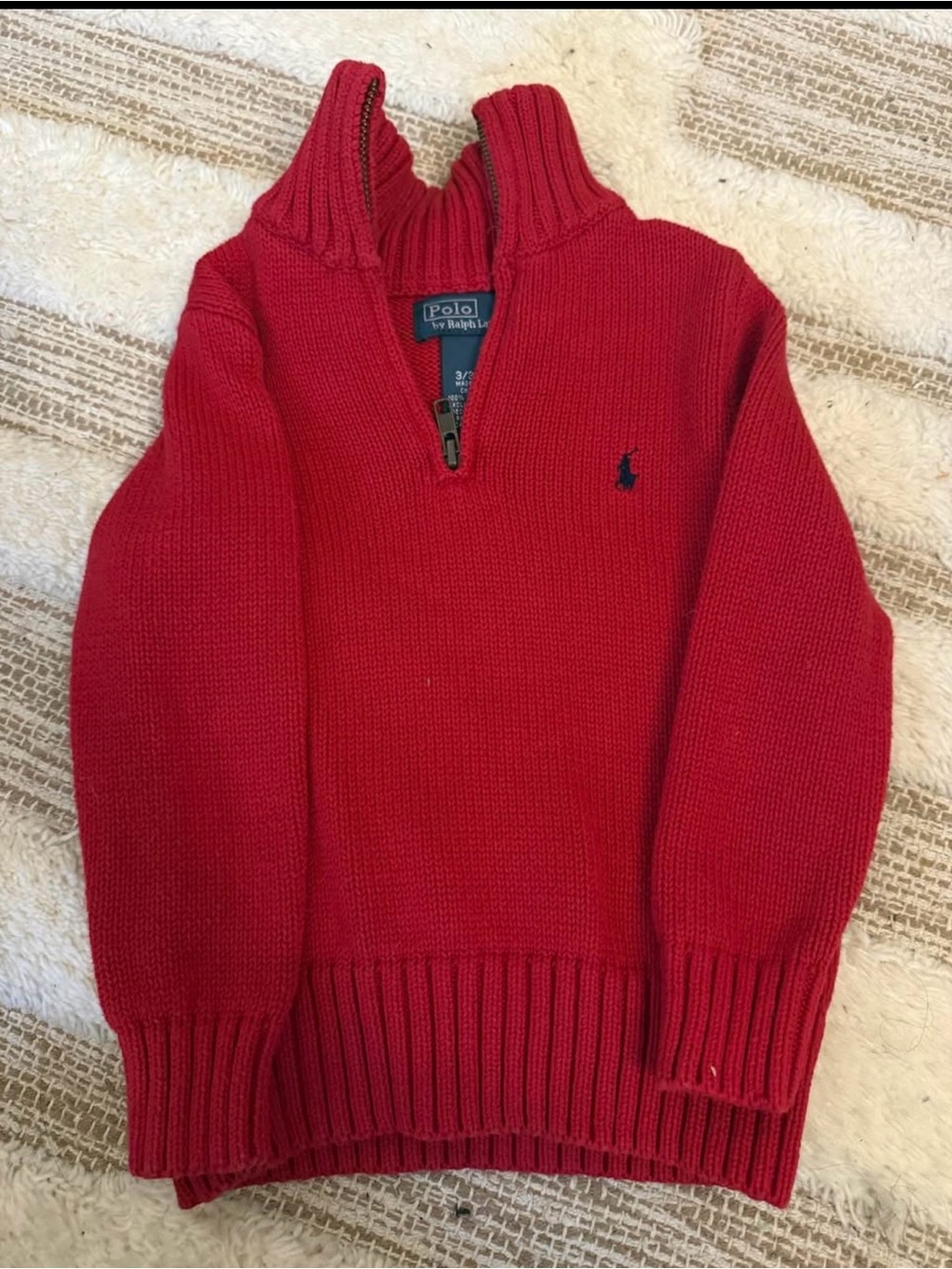 Ralph Lauren Red Half-Zip Knit Sweater with Navy Pony